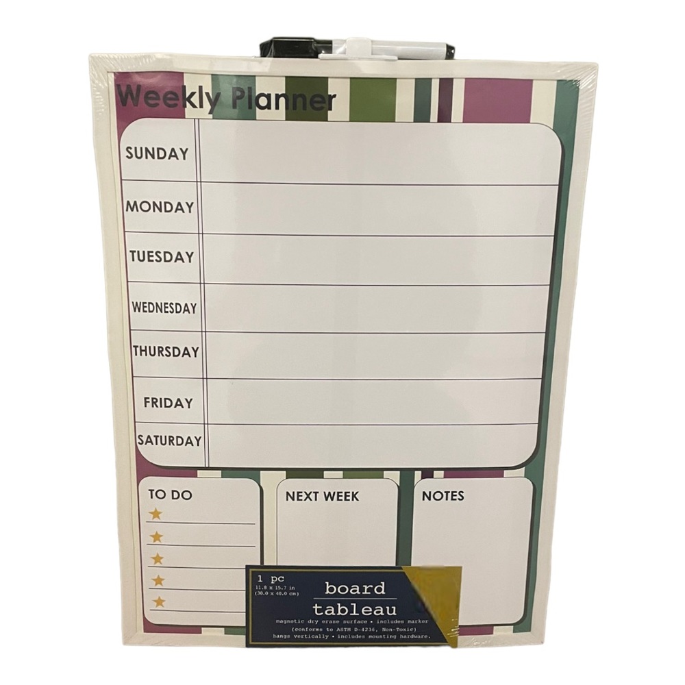 Magnetic Dry Erase 12x16” Weekly Planning Wall Mount Memo Board & Marker Set NWT